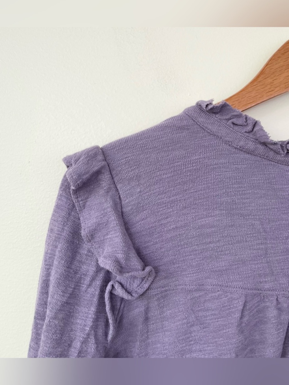 Anthropologie Pilcro Ruffled Henley Top S Small Purple Knit Popover Long Sleeve - Picture 7 of 11